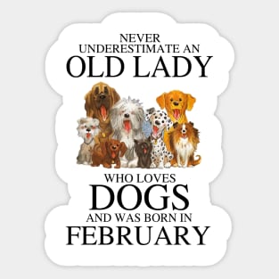 Never Underestimate An Old Lady Who Loves Dogs And Was Born In February Sticker